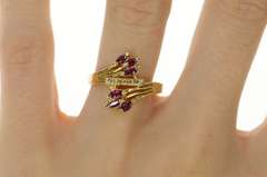 14K Yellow Gold Ruby Marquise Cluster Diamond Accent Bypass Ring
