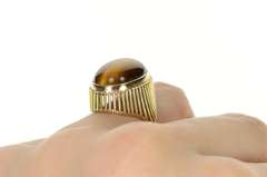 14K Yellow Gold Retro Ornate 1960's Tiger's Eye Cabochon Ring