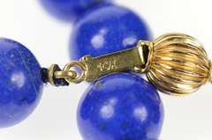 14K Yellow Gold Lapis Lazuli Beaded Strand Statement Necklace