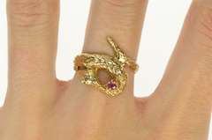 14K Yellow Gold Ruby Ornate Snake Serpent Wrap Statement Ring