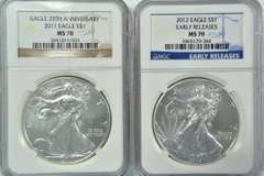 Perfect NGC MS70 graded 2011 & 2012 $1 Silver Eagles