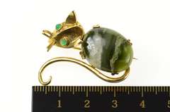 14K Yellow Gold Retro Jasper Emerald Stylized Cat Kitten Pin/Brooch