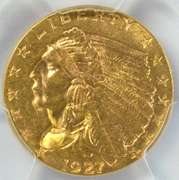 Near Mint 1927 US $2.50 Indian Gold Piece. PCGS AU55