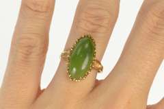 10K Yellow Gold Retro Oval Jade Cabochon Statement Ring