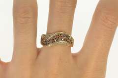 14K Yellow Gold 0.71 Ctw Pave Red Diamond Wave Statement Ring