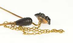 18K Yellow Gold Bakelite Flower Carved Tear Drop Seed Pearl Stick Pin