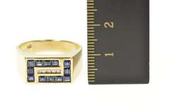 14K Yellow Gold Princess Sapphire Diamond Men's Squared Ring