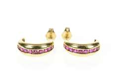 14K Yellow Gold Ruby Channel Inset Statement Semi Hoop Earrings