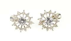 18K White Gold Cubic Zirconia Retro Halo Burst Snowflake Earrings