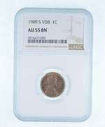 AU55 BN 1909-S VDB Lincoln Wheat Cent - Graded NGC