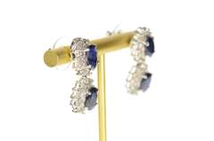 14K White Gold 5.74 Ctw Natural Sapphire Diamond Halo Dangle Earrings