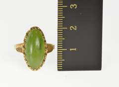 10K Yellow Gold Retro Oval Jade Cabochon Statement Ring