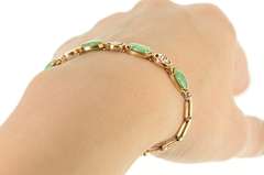 14K Yellow Gold Oval Jade Happiness Chinese Character Bracelet