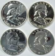 1957, 1959, 1960, & 1962 Gem Proof Franklin Halves