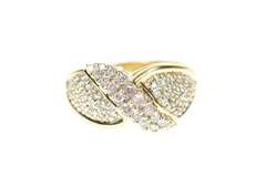 14K Yellow Gold Pave Diamond Encrusted Criss Cross Statement Ring