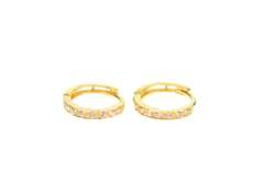 14K Yellow Gold Classic Cubic Zirconia Inset Huggies Hoop Earrings