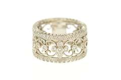14K White Gold 0.96 Ctw Ornate Diamond Floral Statement Band Ring