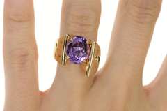 14K Yellow Gold Amethyst Geometric Flush Diamond Emerald Ring