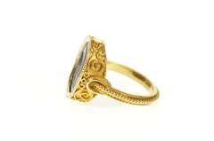18K Yellow Gold Ornate Carved Black Onyx Intaglio Scrollwork Ring