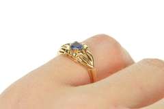 10K Yellow Gold Oval Blue Topaz Solitaire Ornate Celtic Knot Ring