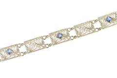 14K White Gold Art Deco Ornate Filigree Syn. Sapphire Bracelet