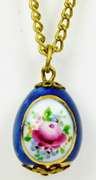 Enameled Porcelain Egg Necklace - Rose & Cross