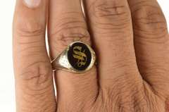 10K White Gold Art Deco Black Onyx S Monogram Letter Men's Ring