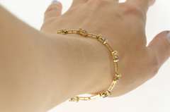 14K Yellow Gold Pear Tanzanite Diamond Accent Bar Link Bracelet