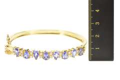 14K Yellow Gold Pear Tanzanite Diamond Statement Bangle Bracelet