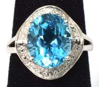 Huge Blue Topaz Ring in White Gold