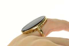 10K Yellow Gold Oval Black Onyx Inset Retro Statement Ring