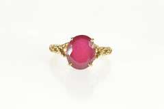 10K Yellow Gold 4.50 Ct Natural Ruby Oval Ornate Twist Cocktail Ring
