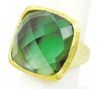 Designer Huge Green Amethyst Quartz Brass Ring, 7