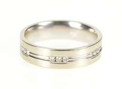 14K White Gold 5.9mm Grooved Diamond Men's Wedding Band Ring