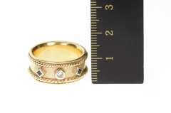 14K Yellow Gold Diamond Sapphire Rope Trim Ornate Band Ring