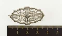 10K White Gold Diamond Inset Ornate Art Deco Filigree Pin/Brooch