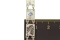 14K White Gold Art Deco Ornate Filigree Syn. Sapphire Bracelet