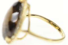 14K Yellow Gold Pear Faceted Smoky Quartz Diamond Halo Ring