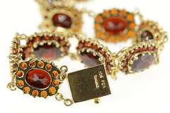 10K Yellow Gold Oval Garnet Halo Encrusted Statement Bracelet