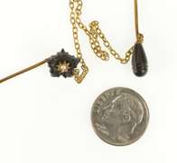 18K Yellow Gold Bakelite Flower Carved Tear Drop Seed Pearl Stick Pin