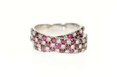 18K White Gold 1.76 Ctw Ruby Diamond Layered Checkered Band Ring