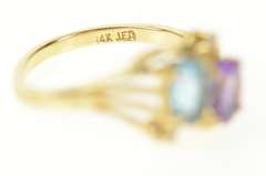 14K Yellow Gold Amethyst Blue Topaz Diamond Accent Bypass Ring