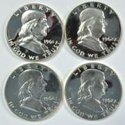 4 Cameo Gem Proof Franklin Half Dollars: 1961 & 3 1962