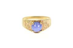 10K Yellow Gold Textured Retro Syn. Blue Star Sapphire Ring