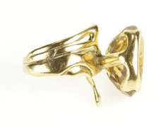 14K Yellow Gold Citrine Solitaire Abstract Freeform Statement Ring