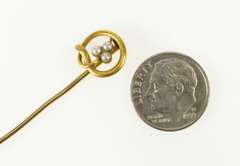 14K Yellow Gold Pearl Inset Shamrock Clover Victorian Stick Pin