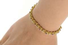 14K Yellow Gold Retro Ruby Diamond Rope Woven Chain Bracelet