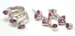 Sterling Silver Pink Stone Ring and Earrings