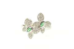 14K White Gold 0.73 Ctw Emerald Pave Diamond Butterfly Ring