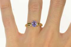 14K Yellow Gold Oval Tanzanite Pink Topaz Diamond Accent Ring